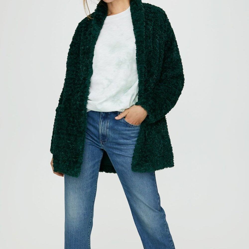 New Aritzia Furry Teddy Sherpa Jacket Dark Green Large